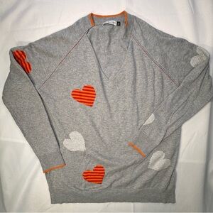 ZAKET & PLOVER Gray Heart Sweater with Orange Trim - Size S